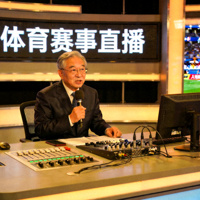 资深体育评论员王老师正在演播室进行赛事直播评论的肖像照